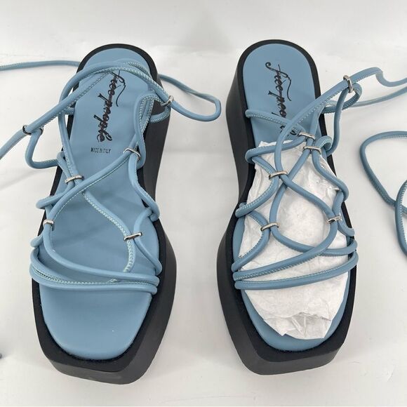 Free People Georgie Blue Wrap Gladiator Platform Open Toe Wedge Sandals Size 9 - Picture 2 of 16